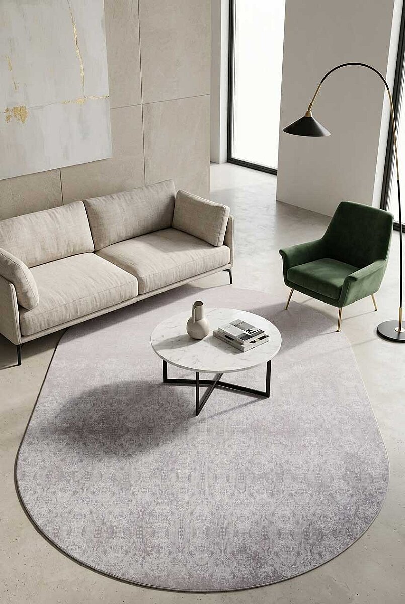 Parlak Saten Dokulu Poem Bambu Tuşe Modern Trend Oval Halı Pm02 Beyaz - Frenda