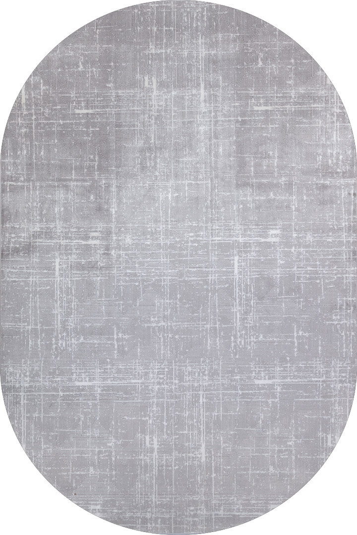 Parlak Saten Dokulu Poem Bambu Tuşe Modern Trend Oval Halı Pm03 Gri 