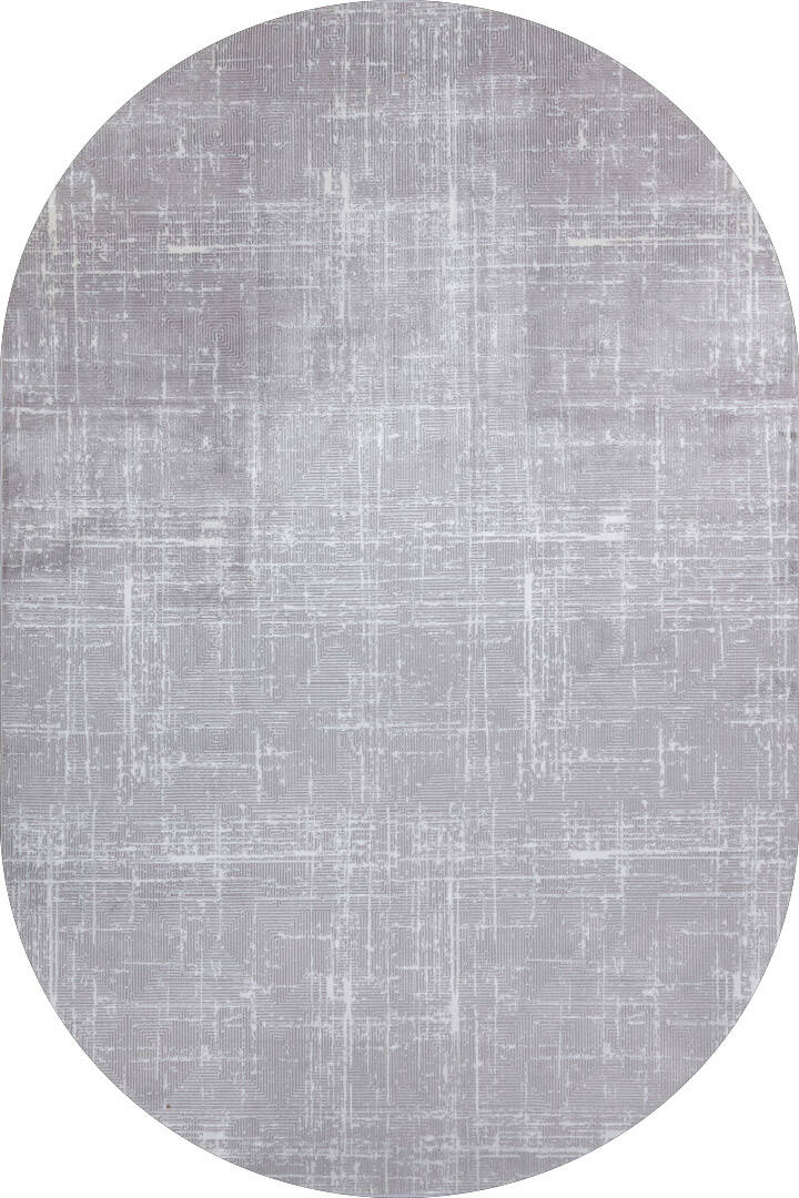 Parlak Saten Dokulu Poem Bambu Tuşe Modern Trend Oval Halı Pm03 Gri - 1