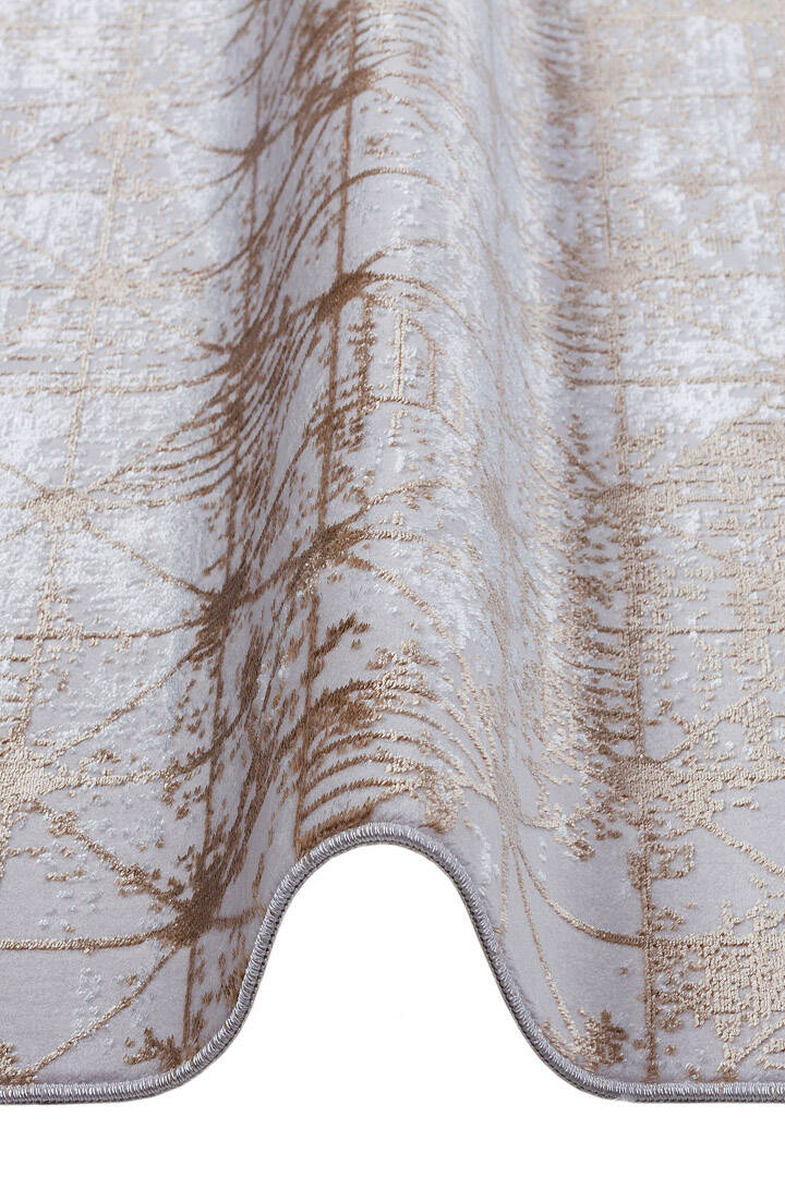 Parlak Saten Dokulu Poem Bambu Tuşe Modern Trend Oval Halı Pm06 Bej - 3