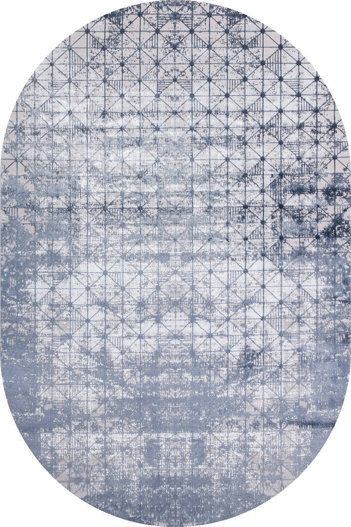 Parlak Saten Dokulu Poem Bambu Tuşe Modern Trend Oval Halı Pm06 Mavi - 1