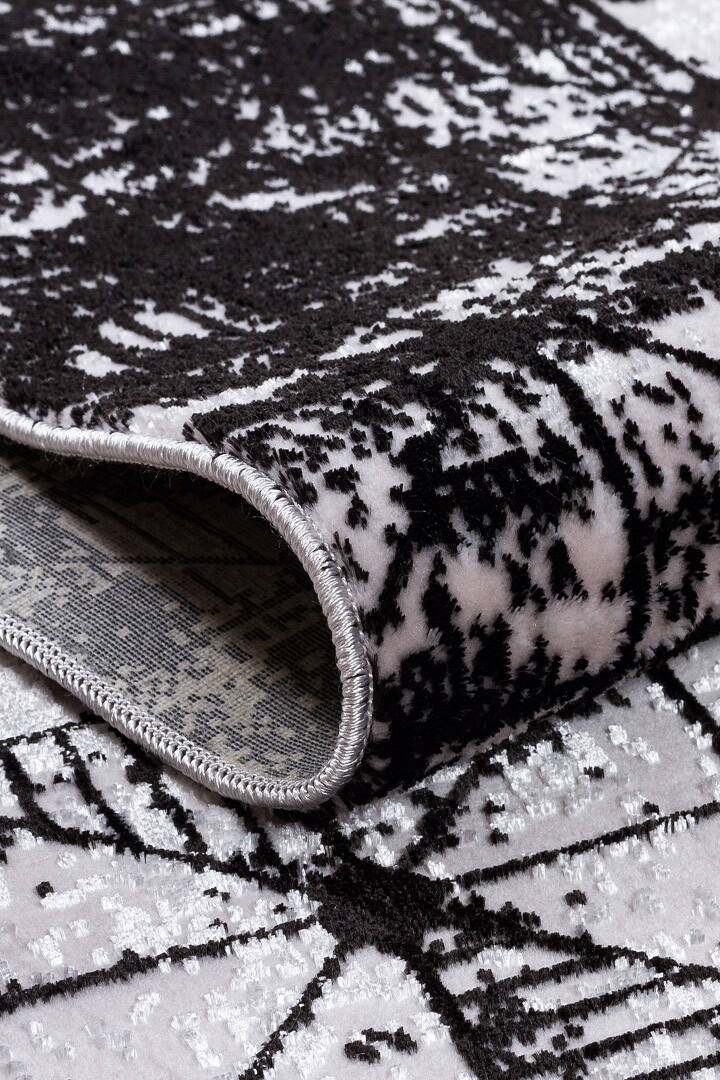 Parlak Saten Dokulu Poem Bambu Tuşe Modern Trend Oval Halı Pm06 Siyah - 2