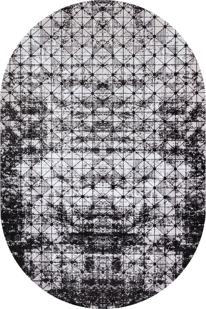 Parlak Saten Dokulu Poem Bambu Tuşe Modern Trend Oval Halı Pm06 Siyah - 1