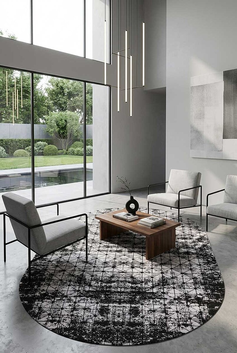 Parlak Saten Dokulu Poem Bambu Tuşe Modern Trend Oval Halı Pm06 Siyah - Frenda