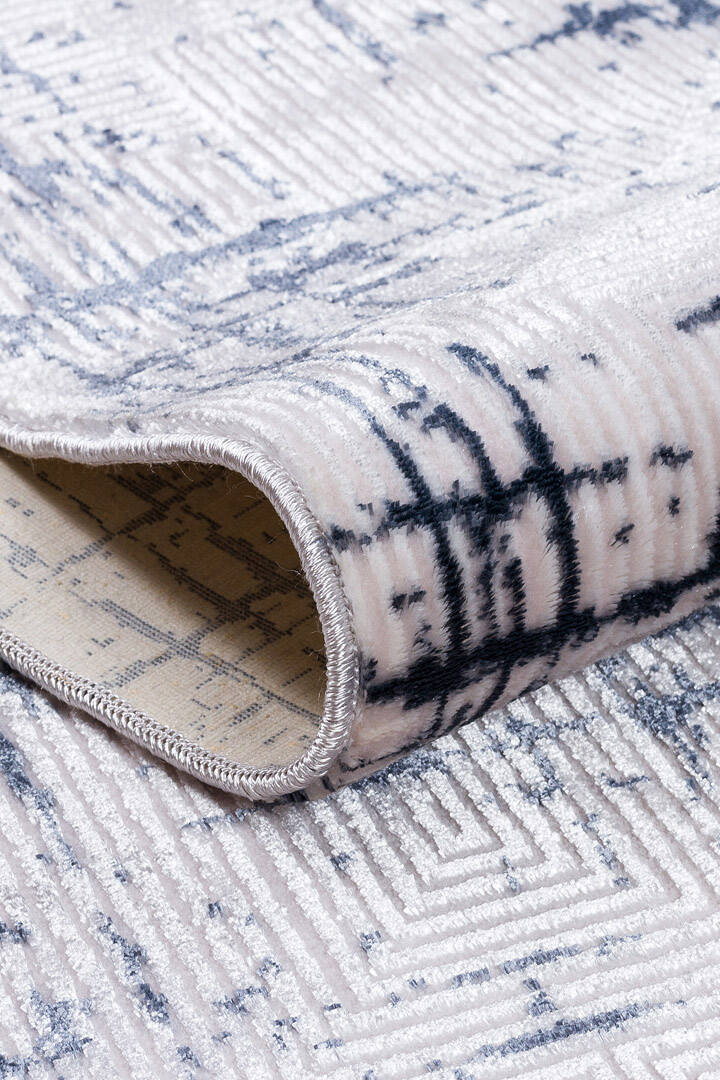 Parlak Saten Dokulu Poem Bambu Tuşe Modern Trend Oval Halı Pm07 Mavi - 2