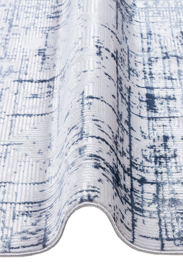 Parlak Saten Dokulu Poem Bambu Tuşe Modern Trend Oval Halı Pm07 Mavi - 3