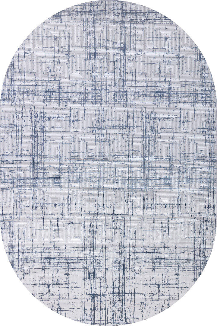 Parlak Saten Dokulu Poem Bambu Tuşe Modern Trend Oval Halı Pm07 Mavi - 1