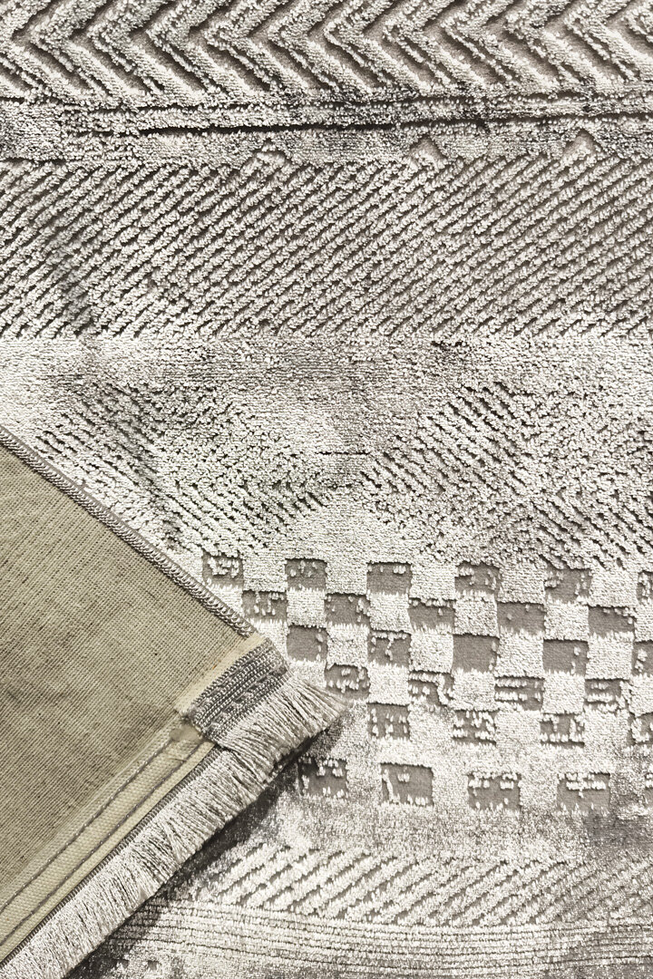 Parlak Saten Dokulu Poem Bambu Tuşe Modern Trend Oval Halı Pm12 Beyaz - 3