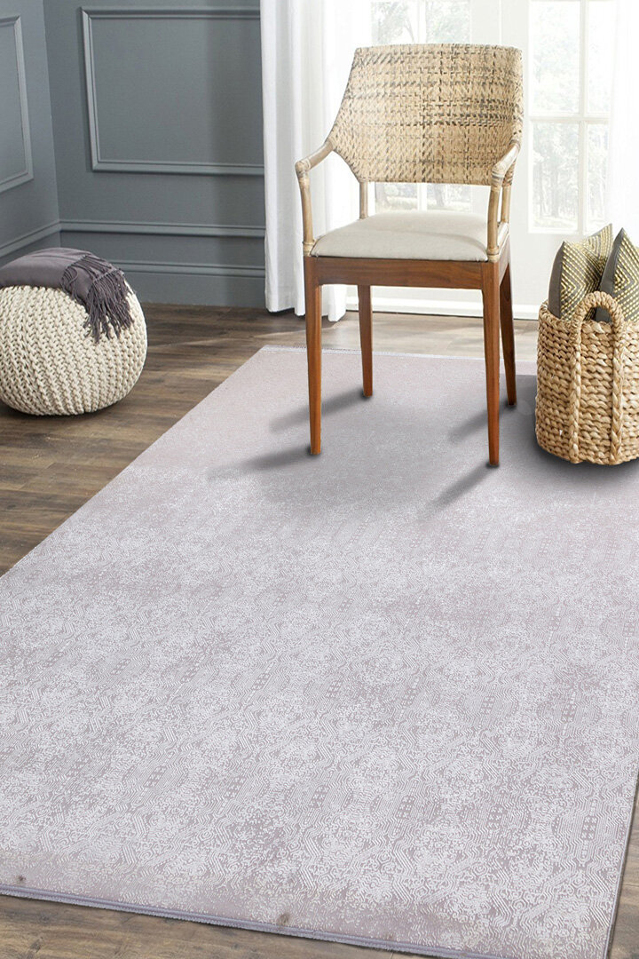 Parlak Saten Dokulu Poem Bambu Tuşe Modern Trend Yolluk Kesme Halı Pm02 Beyaz - 3