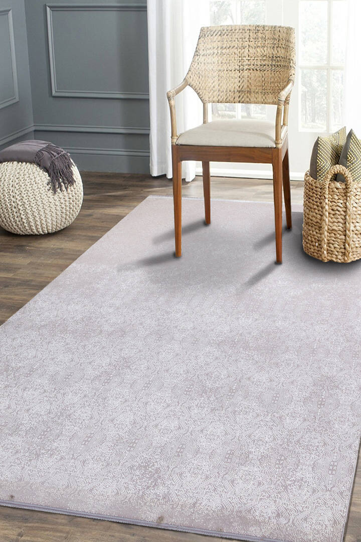 Parlak Saten Dokulu Poem Bambu Tuşe Modern Trend Yolluk Kesme Halı Pm02 Beyaz - 3