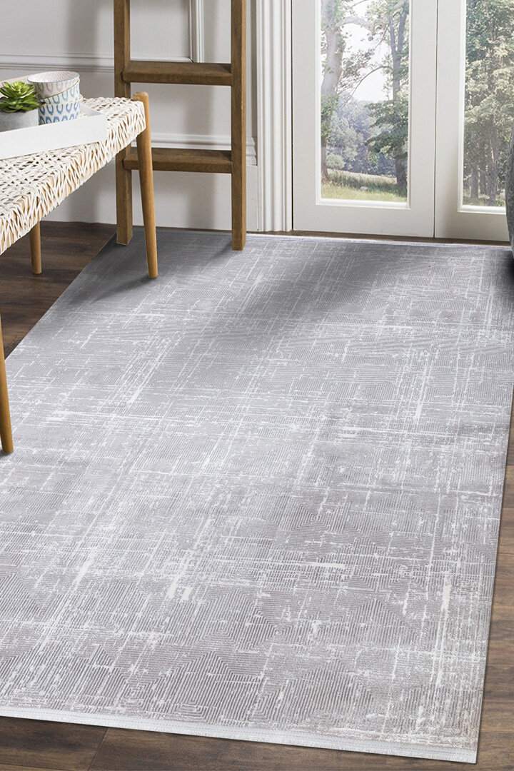 Parlak Saten Dokulu Poem Bambu Tuşe Modern Trend Yolluk Kesme Halı Pm03 Gri 