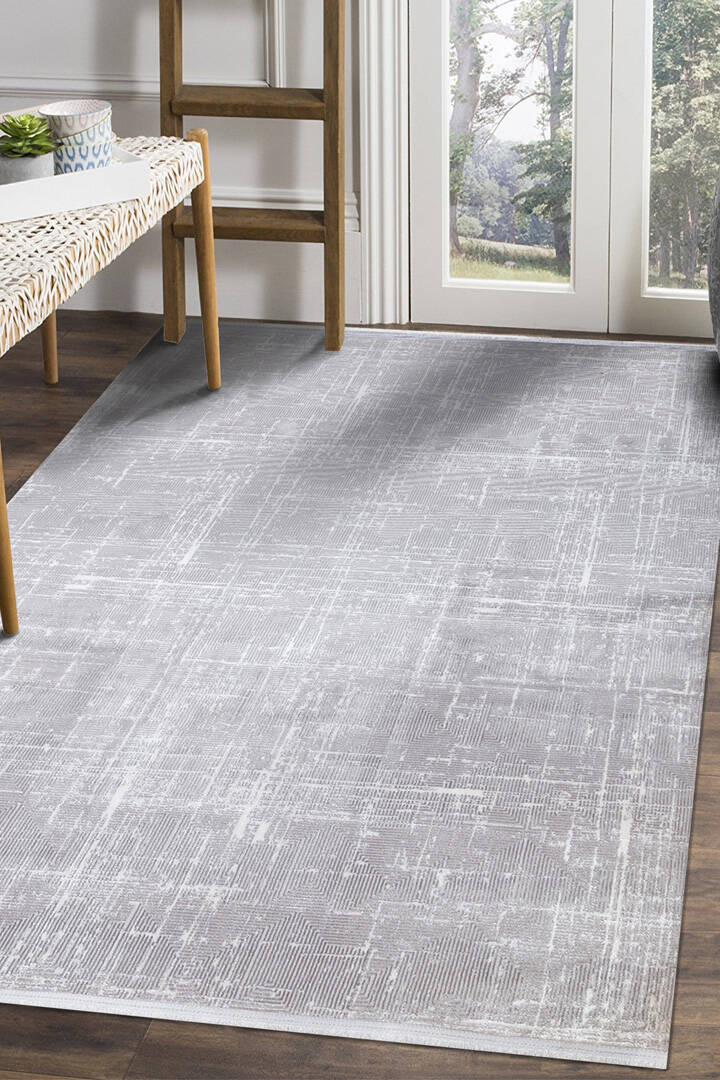 Parlak Saten Dokulu Poem Bambu Tuşe Modern Trend Yolluk Kesme Halı Pm03 Gri - 1
