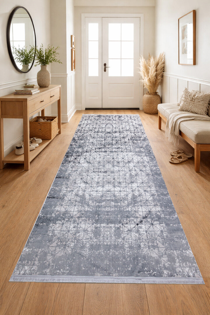 Parlak Saten Dokulu Poem Bambu Tuşe Modern Trend Yolluk Kesme Halı Pm06 Antrasit 