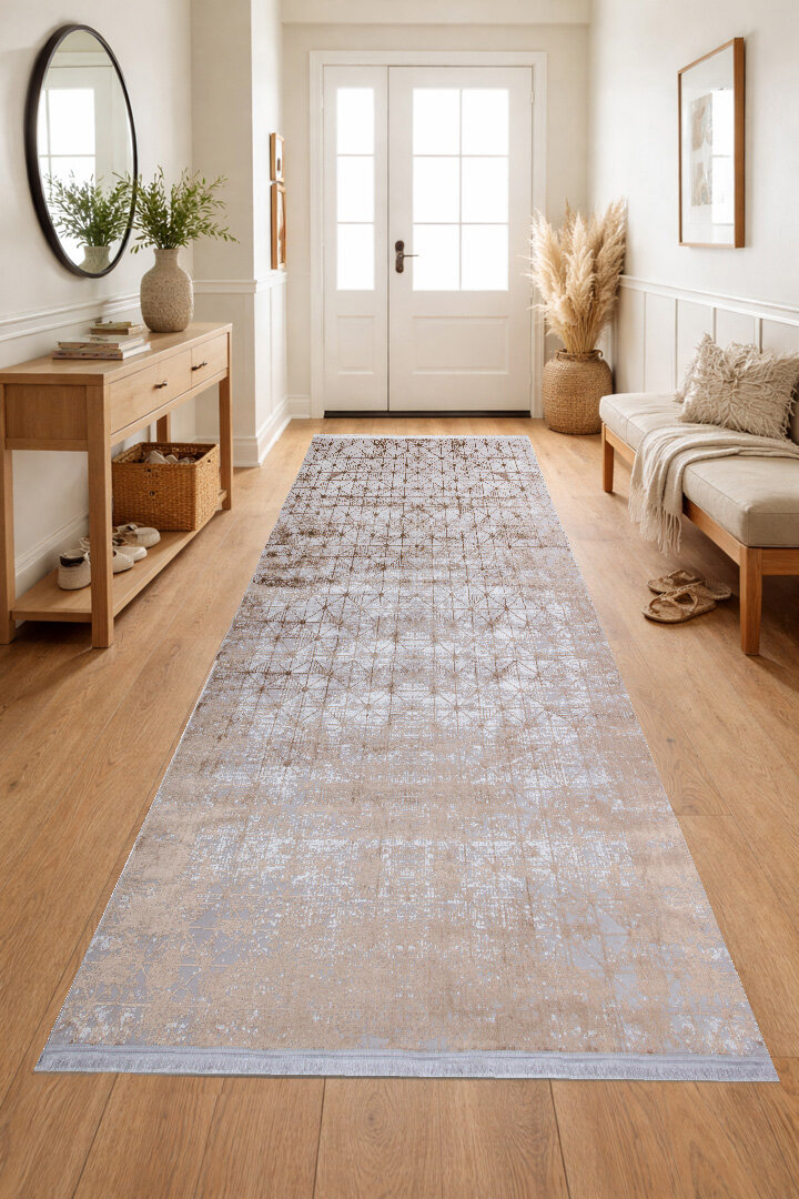 Parlak Saten Dokulu Poem Bambu Tuşe Modern Trend Yolluk Kesme Halı Pm06 Bej 