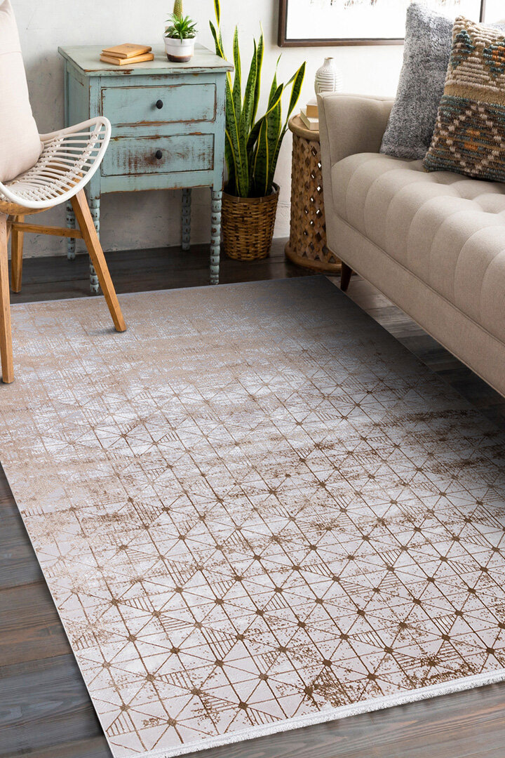 Parlak Saten Dokulu Poem Bambu Tuşe Modern Trend Yolluk Kesme Halı Pm06 Bej - 4