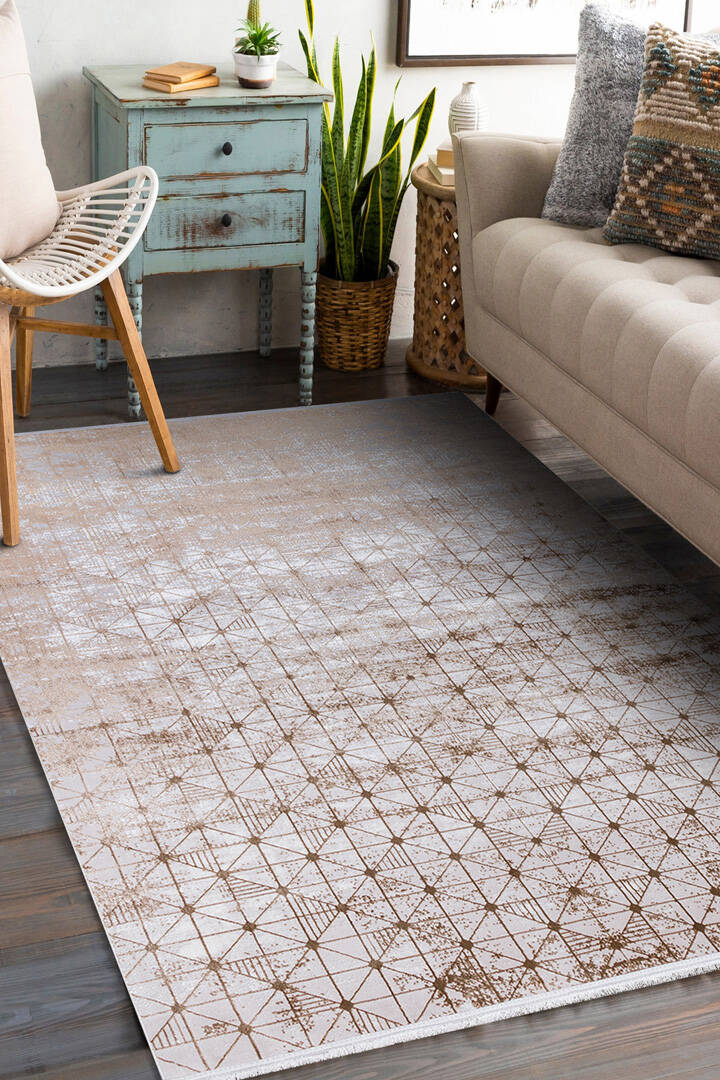 Parlak Saten Dokulu Poem Bambu Tuşe Modern Trend Yolluk Kesme Halı Pm06 Bej - 4