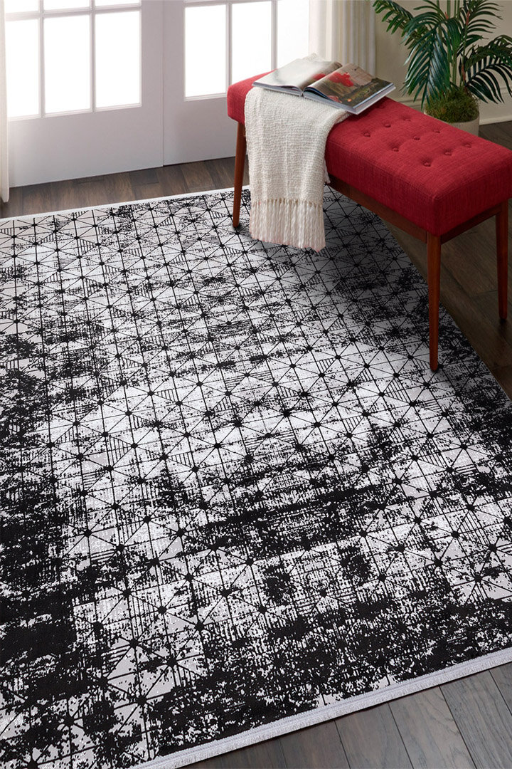 Parlak Saten Dokulu Poem Bambu Tuşe Modern Trend Yolluk Kesme Halı Pm06 Siyah - 4