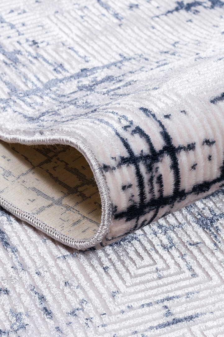 Parlak Saten Dokulu Poem Bambu Tuşe Modern Trend Yolluk Kesme Halı Pm07 Mavi - 5