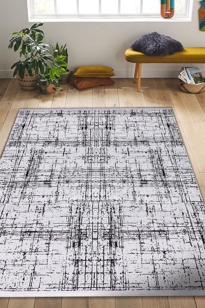 Parlak Saten Dokulu Poem Bambu Tuşe Modern Trend Yolluk Kesme Halı Pm07 Siyah - 3