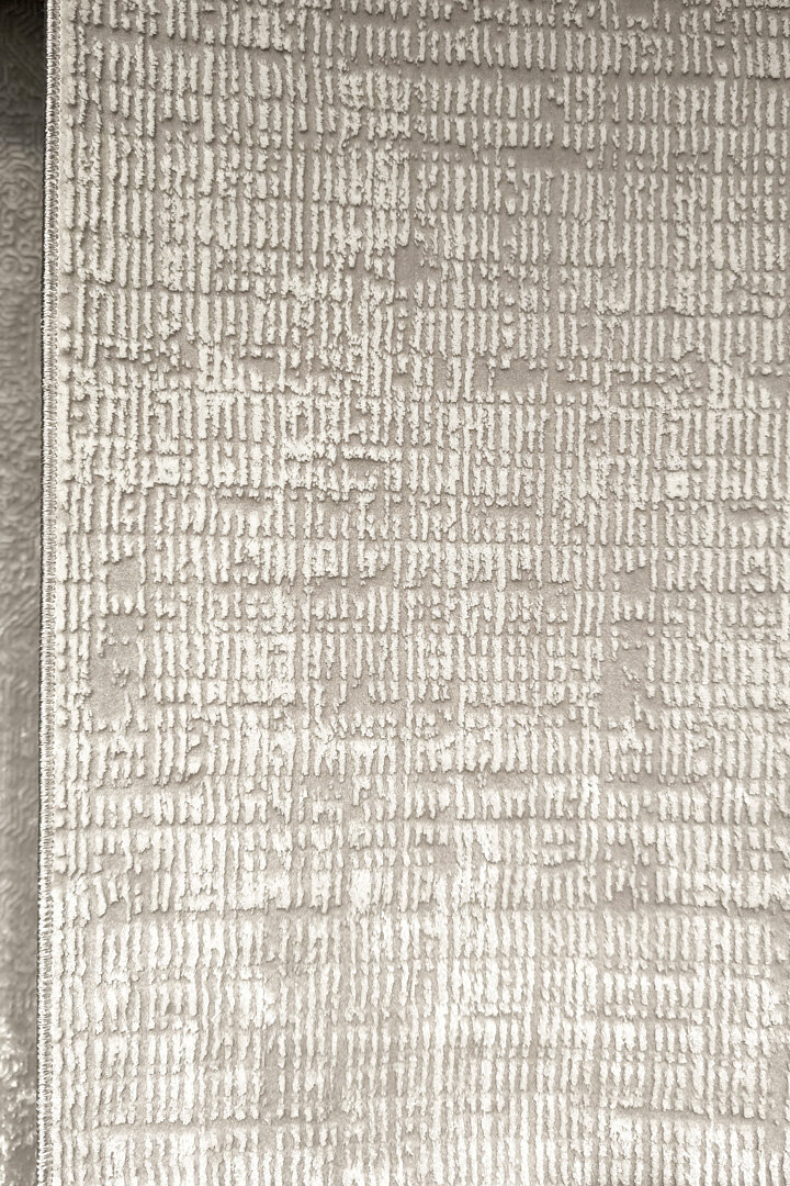 Parlak Saten Dokulu Poem Bambu Tuşe Modern Trend Yolluk Kesme Halı Pm11 Beyaz - 3