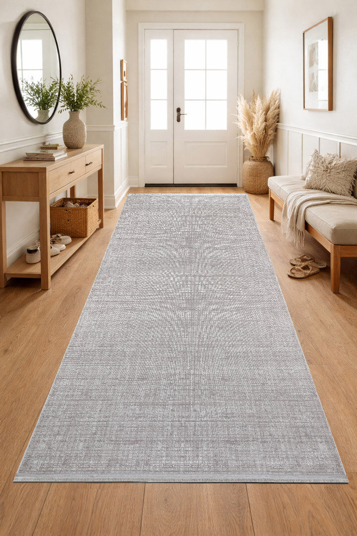 Parlak Saten Dokulu Poem Bambu Tuşe Modern Trend Yolluk Kesme Halı Pm11 Beyaz - Frenda