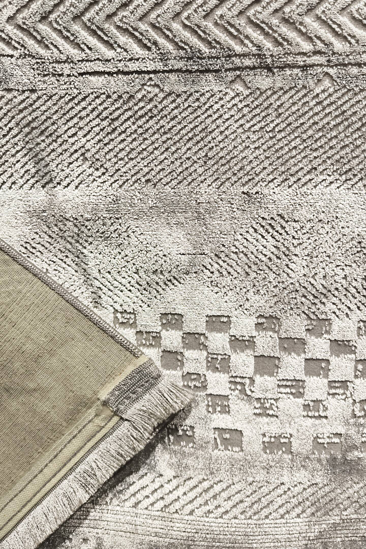 Parlak Saten Dokulu Poem Bambu Tuşe Modern Trend Yolluk Kesme Halı Pm12 Beyaz - 4