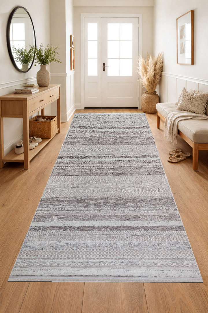 Parlak Saten Dokulu Poem Bambu Tuşe Modern Trend Yolluk Kesme Halı Pm12 Beyaz - Frenda