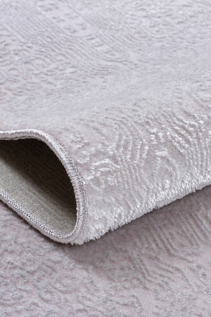 Parlak Saten Dokulu Poem Bambu Tuşe Modern Trend Yuvarlak Halı Pm02 Beyaz - 2