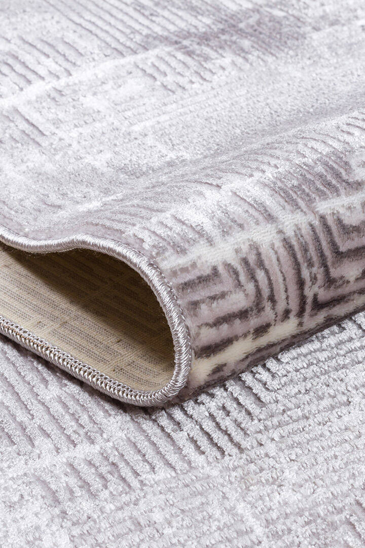 Parlak Saten Dokulu Poem Bambu Tuşe Modern Trend Yuvarlak Halı Pm03 Gri - 2