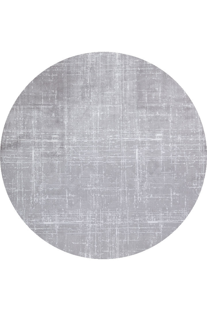 Parlak Saten Dokulu Poem Bambu Tuşe Modern Trend Yuvarlak Halı Pm03 Gri 