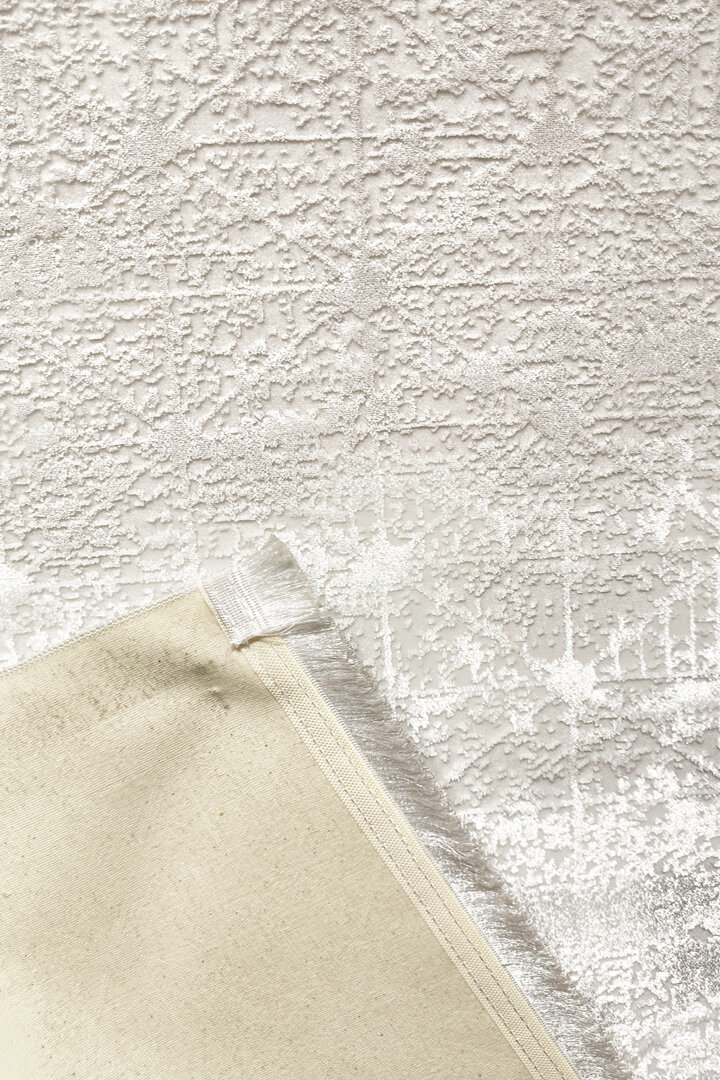 Parlak Saten Dokulu Poem Bambu Tuşe Modern Trend Yuvarlak Halı Pm06 Beyaz - 3
