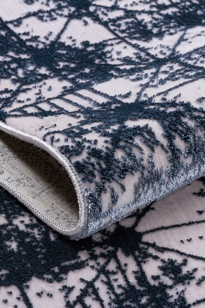 Parlak Saten Dokulu Poem Bambu Tuşe Modern Trend Yuvarlak Halı Pm06 Mavi - 2