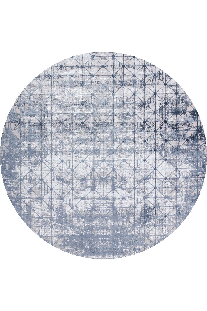 Parlak Saten Dokulu Poem Bambu Tuşe Modern Trend Yuvarlak Halı Pm06 Mavi 