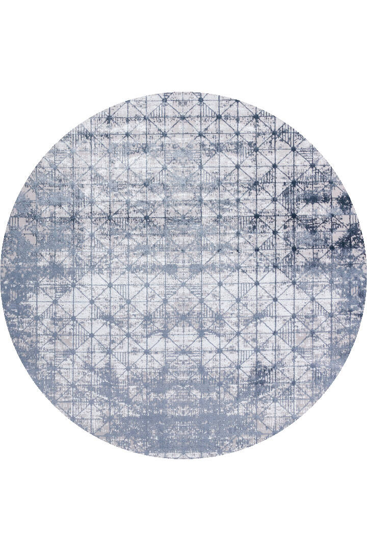 Parlak Saten Dokulu Poem Bambu Tuşe Modern Trend Yuvarlak Halı Pm06 Mavi - 1