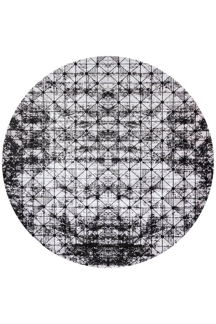 Parlak Saten Dokulu Poem Bambu Tuşe Modern Trend Yuvarlak Halı Pm06 Siyah 