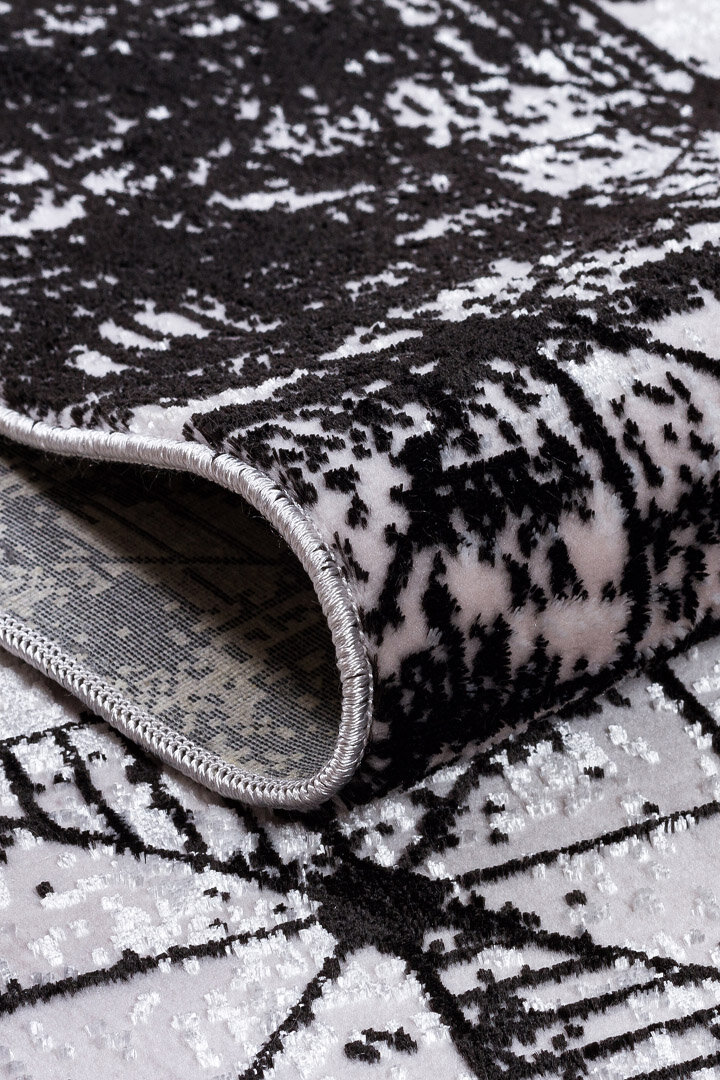 Parlak Saten Dokulu Poem Bambu Tuşe Modern Trend Yuvarlak Halı Pm06 Siyah - 2