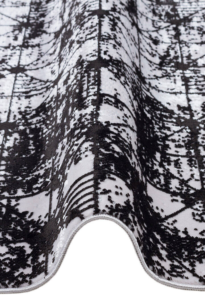 Parlak Saten Dokulu Poem Bambu Tuşe Modern Trend Yuvarlak Halı Pm06 Siyah - 3