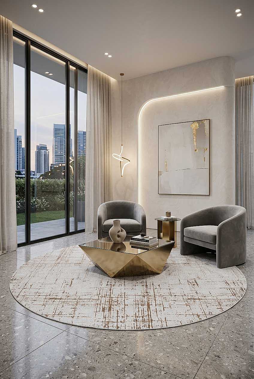 Parlak Saten Dokulu Poem Bambu Tuşe Modern Trend Yuvarlak Halı Pm07 Bej