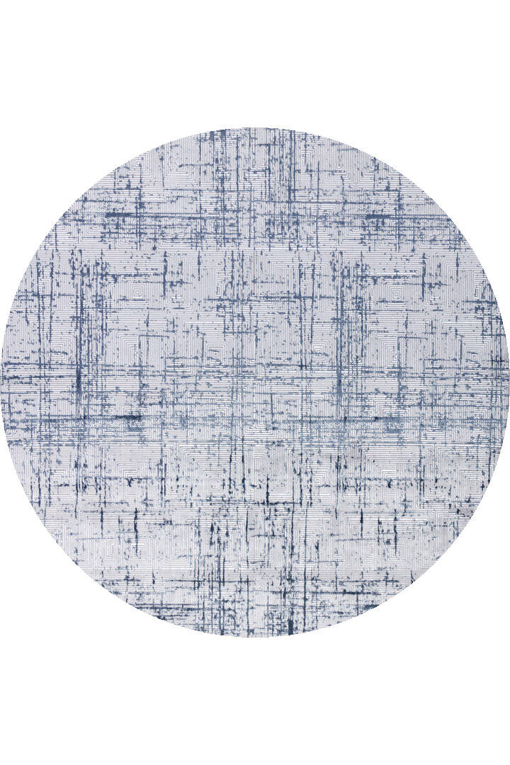 Parlak Saten Dokulu Poem Bambu Tuşe Modern Trend Yuvarlak Halı Pm07 Mavi - 1