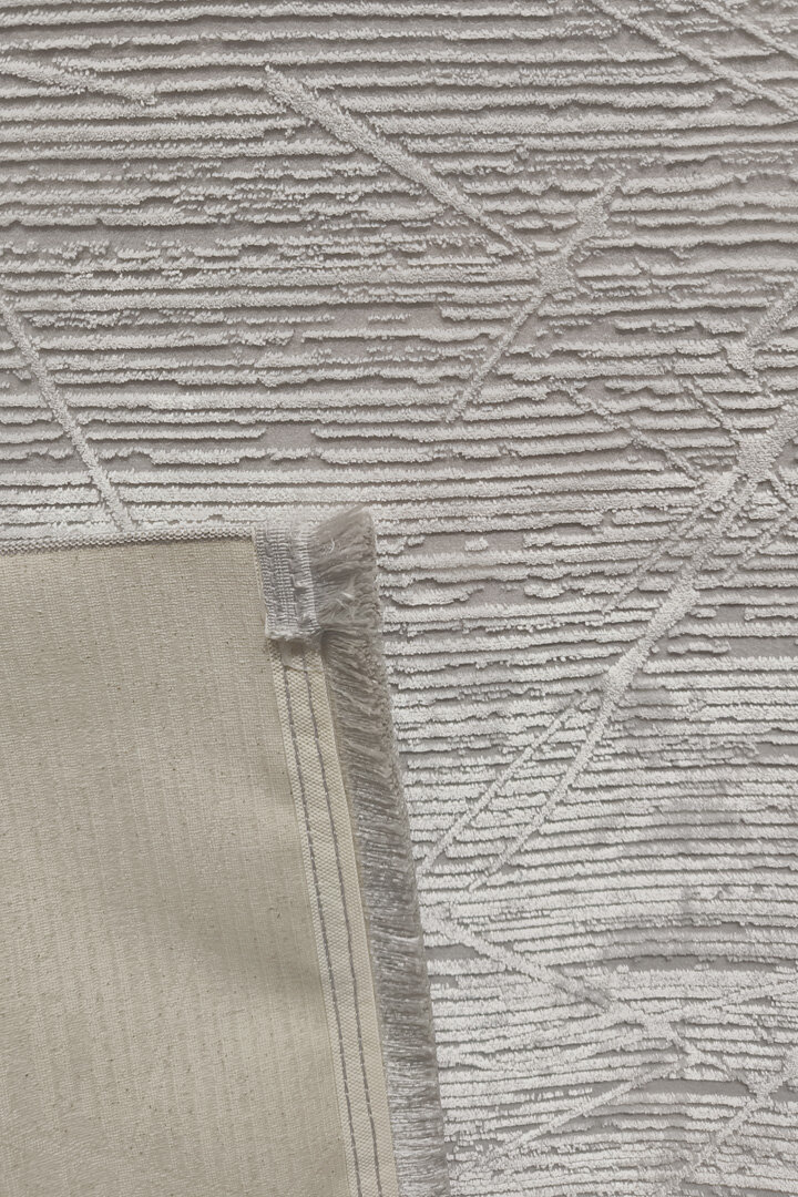 Parlak Saten Dokulu Poem Bambu Tuşe Modern Trend Yuvarlak Halı Pm09 Beyaz - 3