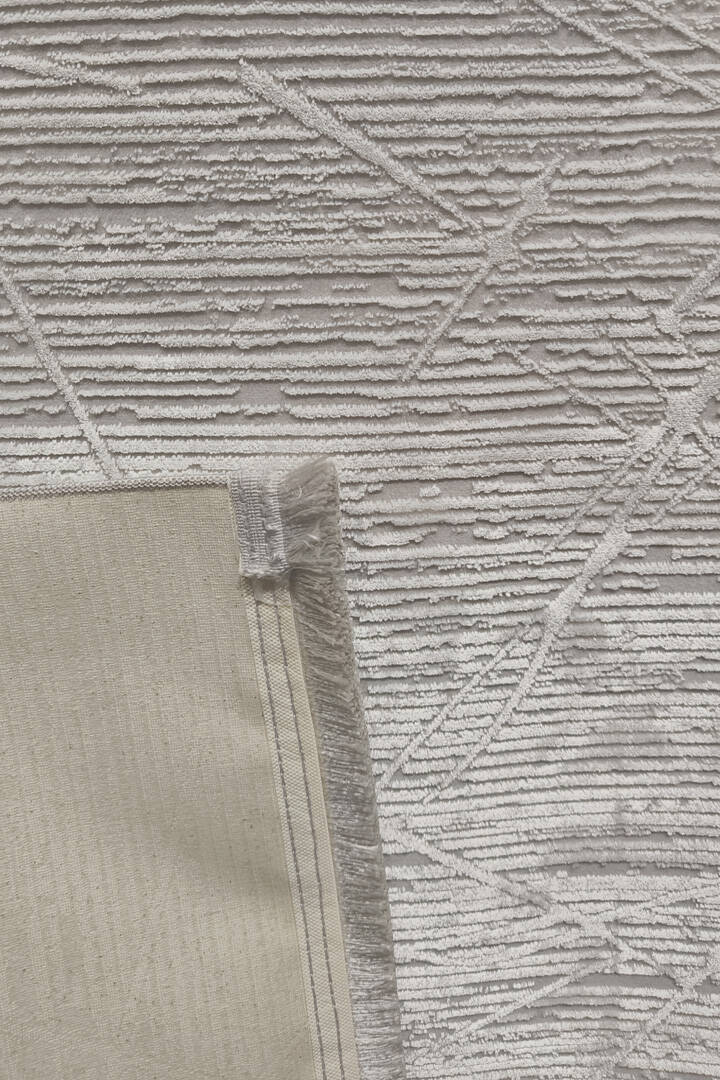 Parlak Saten Dokulu Poem Bambu Tuşe Modern Trend Yuvarlak Halı Pm09 Beyaz - 3