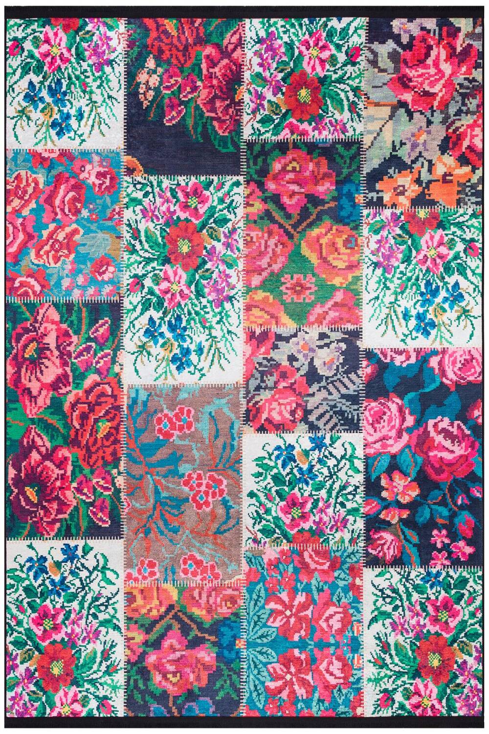 Patchwork Desen Dokuma Pamuk Taban Dijital Dekoratif Halı Beyaz - 1