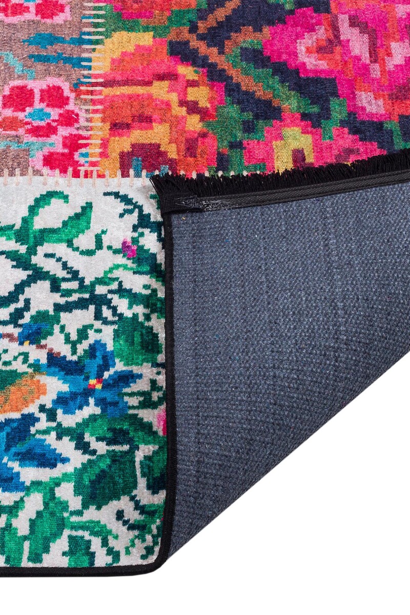 Patchwork Desen Dokuma Pamuk Taban Dijital Dekoratif Halı Beyaz - 4