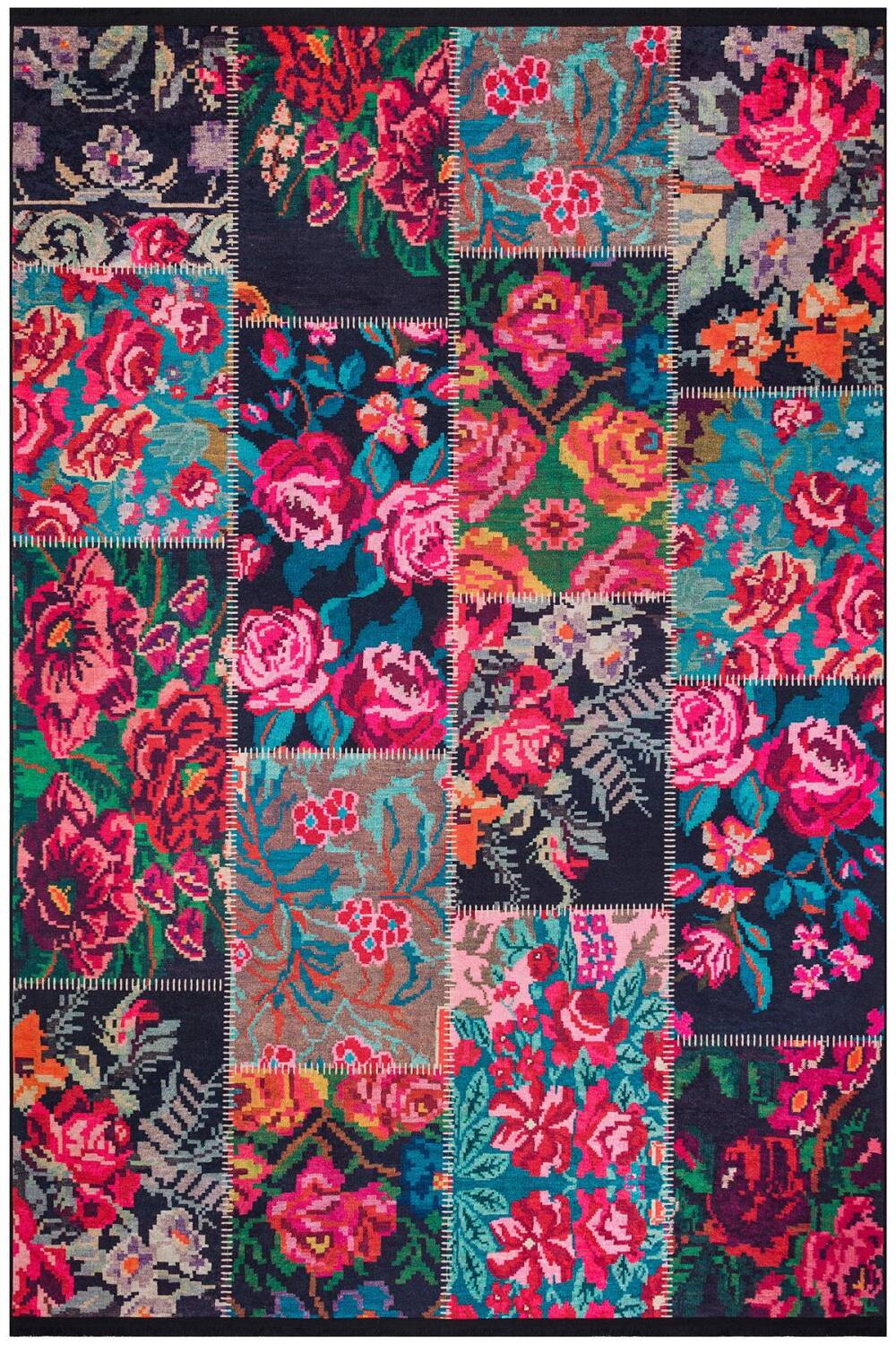 Patchwork Desen Dokuma Pamuk Taban Dijital Dekoratif Halı Kırmızı - 1