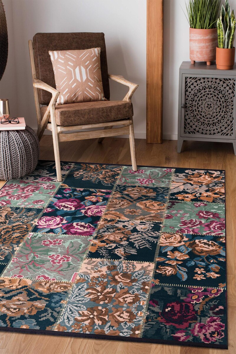 Patchwork Desen Dokuma Pamuk Taban Dijital Dekoratif Halı Vizon - Frenda