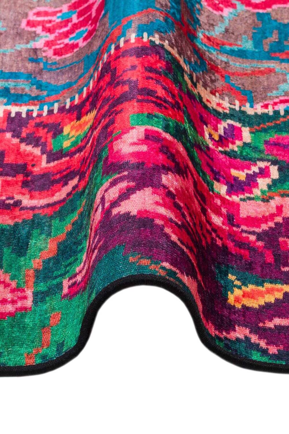 Patchwork Desen Dokuma Pamuk Taban Dijital Dekoratif Oval Halı Beyaz - 2