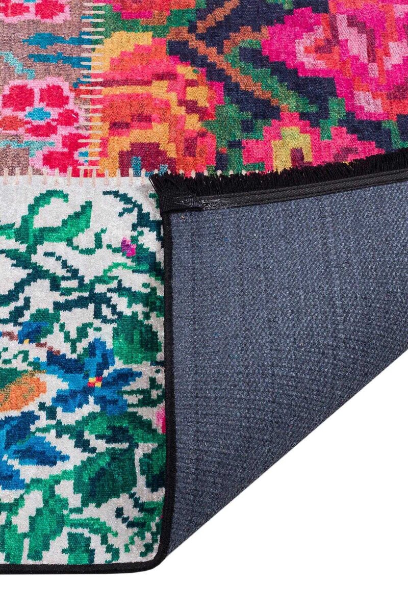 Patchwork Desen Dokuma Pamuk Taban Dijital Dekoratif Oval Halı Beyaz - 3