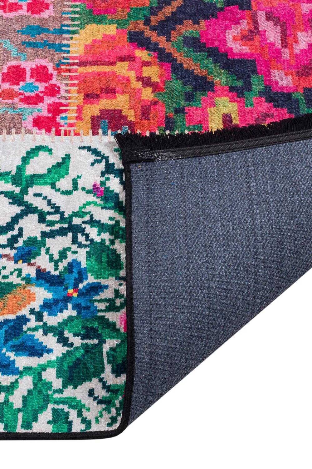 Patchwork Desen Dokuma Pamuk Taban Dijital Dekoratif Oval Halı Beyaz - 3