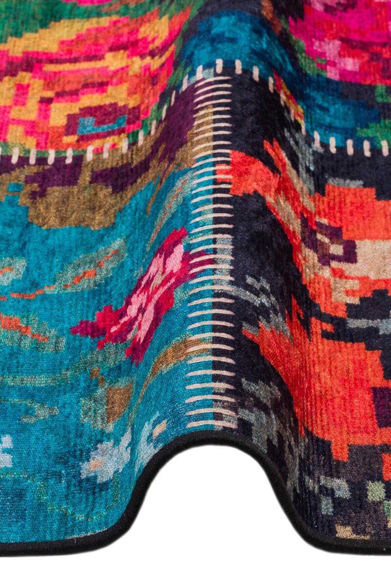 Patchwork Desen Dokuma Pamuk Taban Dijital Dekoratif Oval Halı Kırmızı - 2