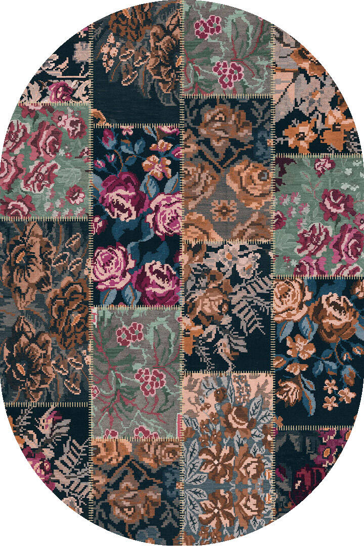 Patchwork Desen Dokuma Pamuk Taban Dijital Dekoratif Oval Halı Vizon - 1